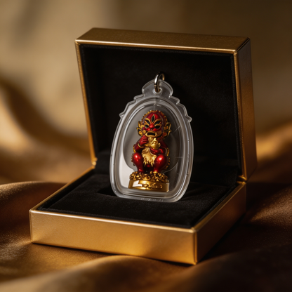 Thai Five-Eyed Four-Eared Monkey Hanuman (Red Gold Edition), Thai Folk Pendant, Sacred Fortune-Wearing Talisman