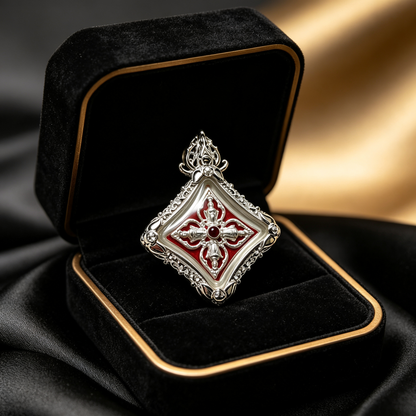 Thailändisches Phra Phrom Viergesicht-Buddha-Amulett (Silber Mini), thailändischer Volksanhänger, heiliger Glücksbringer