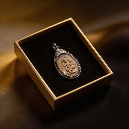 Thai Phra Phrom Four-Faced Buddha Amulet (Oval Engraved Gold Case), Thai Folk Pendant, Sacred Fortune-Wearing Talisman