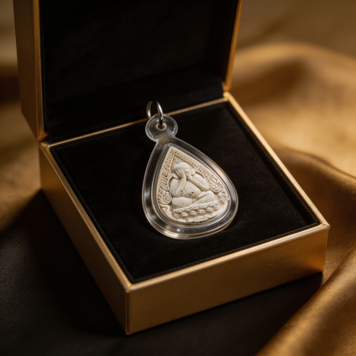 Amulette thaïlandaise Phra Pidta (Bouddha aux mains sur le visage), pendentif traditionnel thaï en acrylique en forme de goutte avec pierre blanche, talisman sacré porte-bonheur