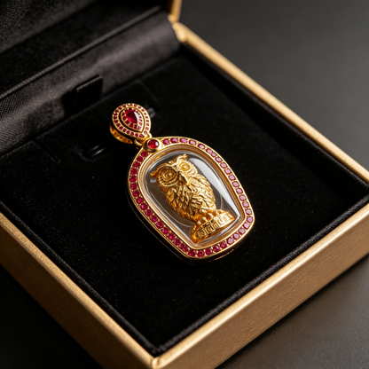 Amulette chouette thaïlandaise, pendentif folklorique thaï, talisman sacré porte-bonheur