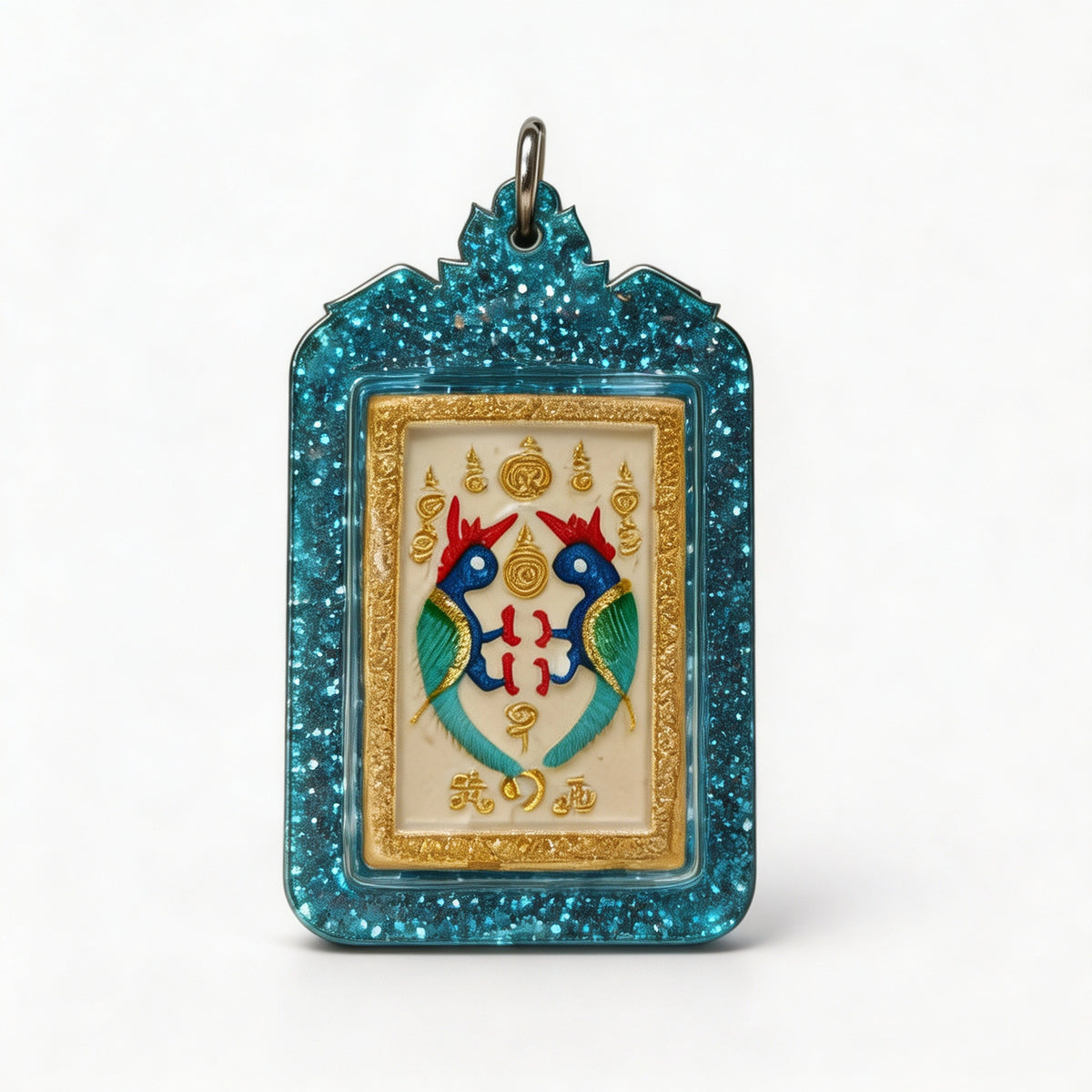 Amulette thaïlandaise de la déesse papillon (bordure irisée), pendentif folklorique thaïlandais, talisman sacré porte-bonheur