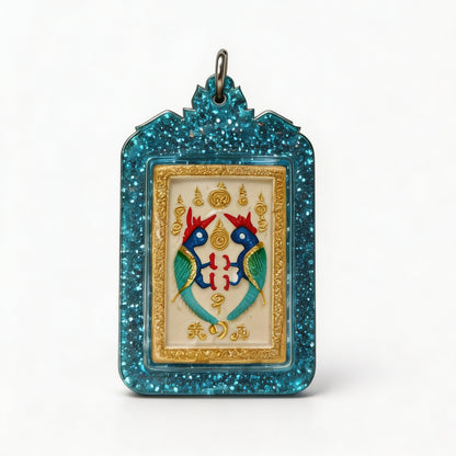 Amulette thaïlandaise de la déesse papillon (bordure irisée), pendentif folklorique thaïlandais, talisman sacré porte-bonheur