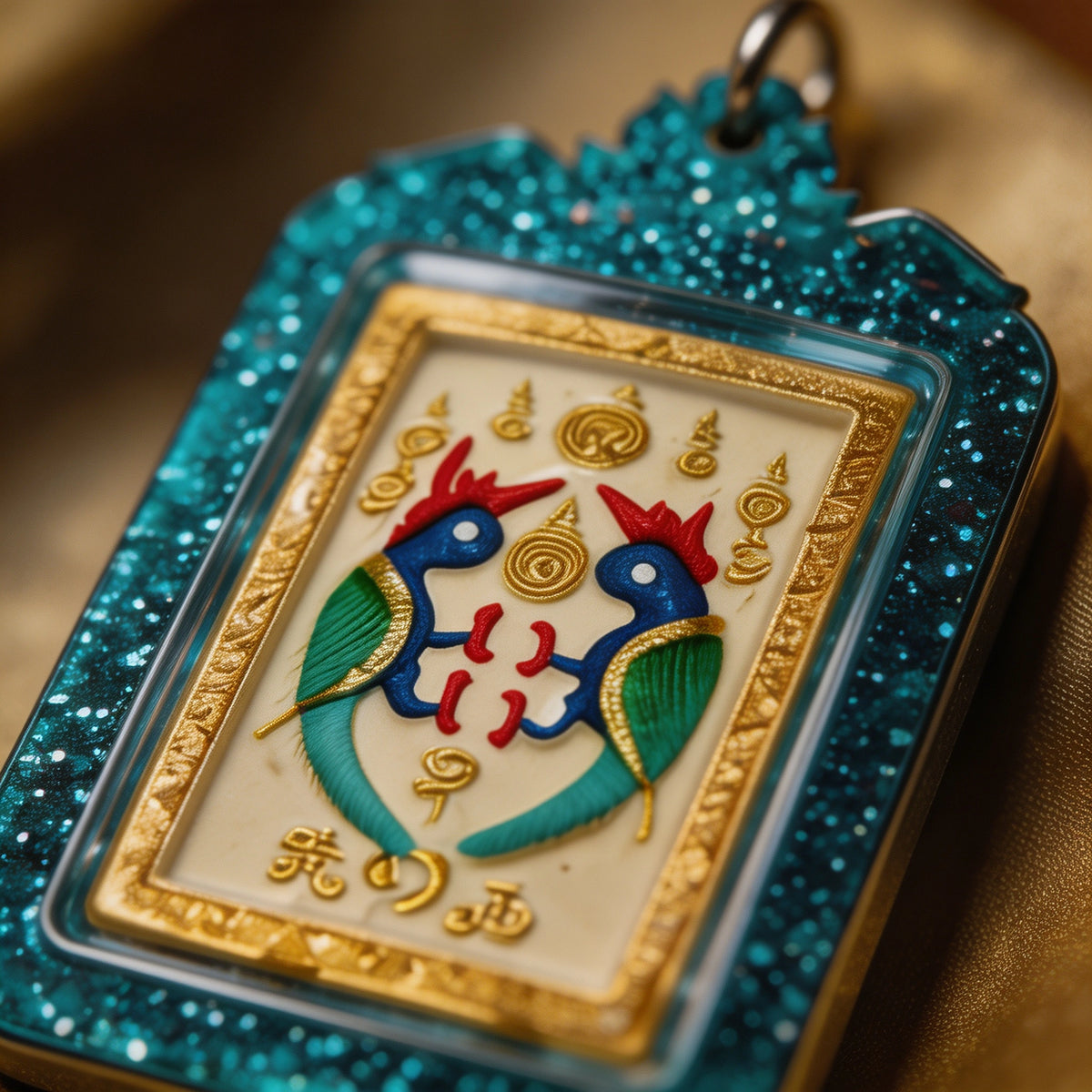 Amulette thaïlandaise de la déesse papillon (bordure irisée), pendentif folklorique thaïlandais, talisman sacré porte-bonheur