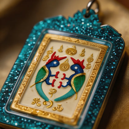 Amulette thaïlandaise de la déesse papillon (bordure irisée), pendentif folklorique thaïlandais, talisman sacré porte-bonheur