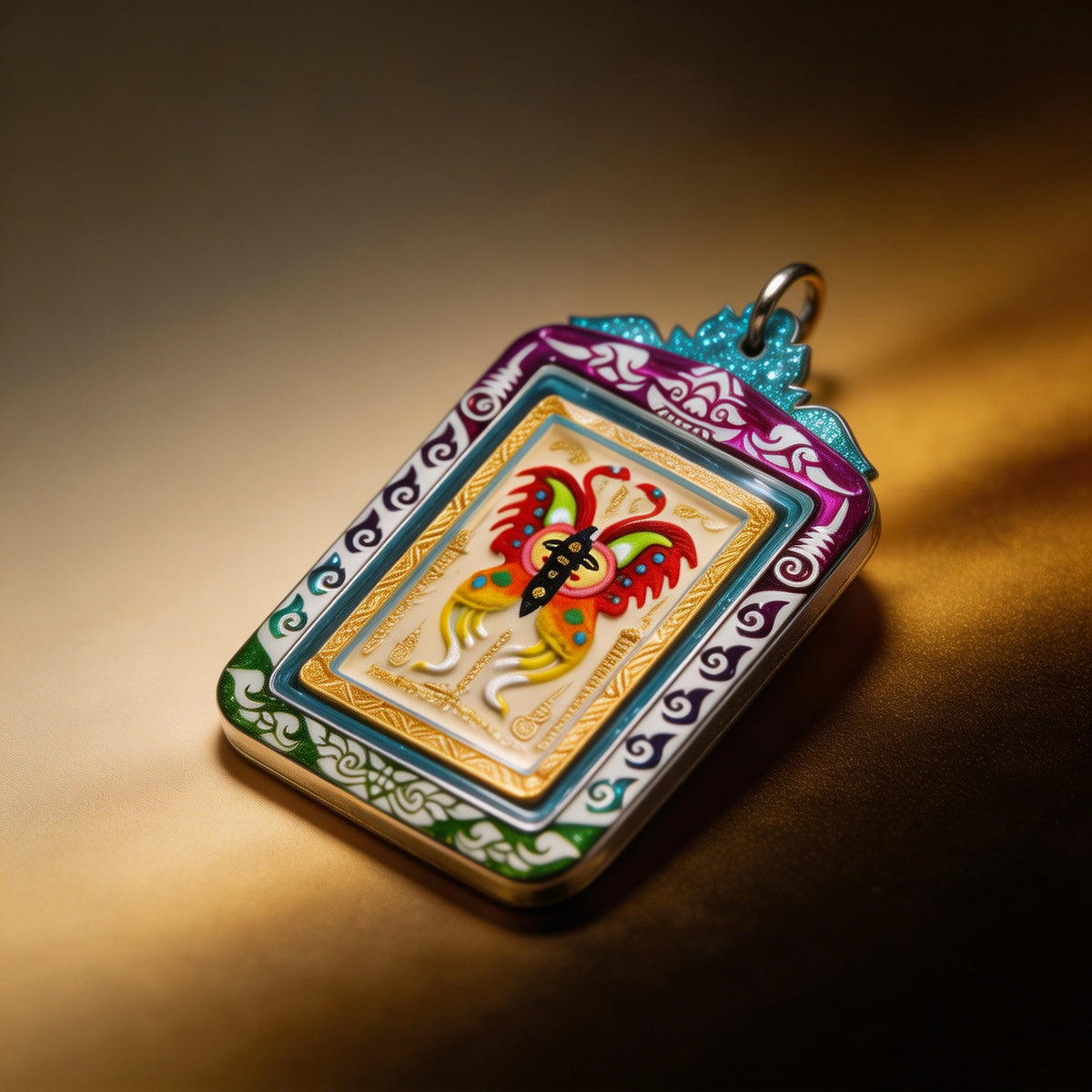 Amulette thaïlandaise de la déesse papillon (bordure irisée), pendentif folklorique thaïlandais, talisman sacré porte-bonheur