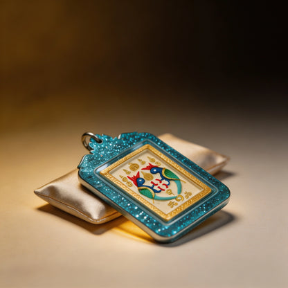 Amulette thaïlandaise de la déesse papillon (bordure irisée), pendentif folklorique thaïlandais, talisman sacré porte-bonheur