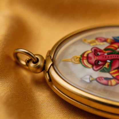 Amuleto tailandés de Ganesha (edición pintada a mano con marco dorado), colgante folclórico tailandés, talismán sagrado de la fortuna