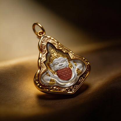 タイ・プラ・ラーフーお守り（ホワイトゴールド鍍金版）、タイの民俗ペンダント、幸運を授ける聖なる護符
