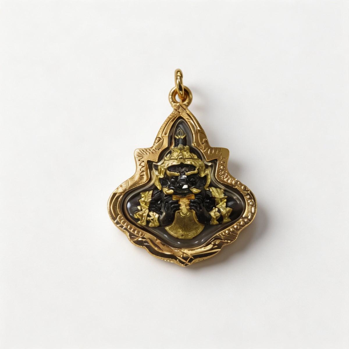 Amulette thaïlandaise Phra Rahu (petit cadre doré), pendentif folklorique thaï, talisman sacré porte-bonheur