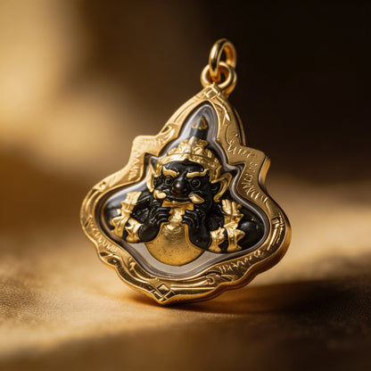Amulette thaïlandaise Phra Rahu (petit cadre doré), pendentif folklorique thaï, talisman sacré porte-bonheur