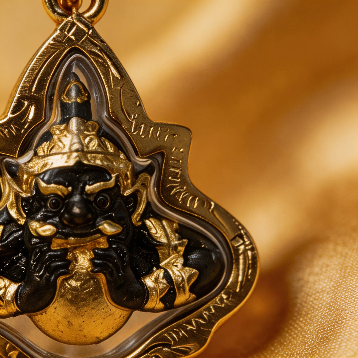 Amulette thaïlandaise Phra Rahu (petit cadre doré), pendentif folklorique thaï, talisman sacré porte-bonheur