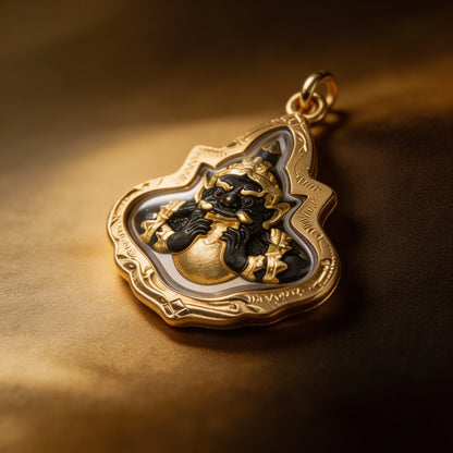 Amulette thaïlandaise Phra Rahu (petit cadre doré), pendentif folklorique thaï, talisman sacré porte-bonheur
