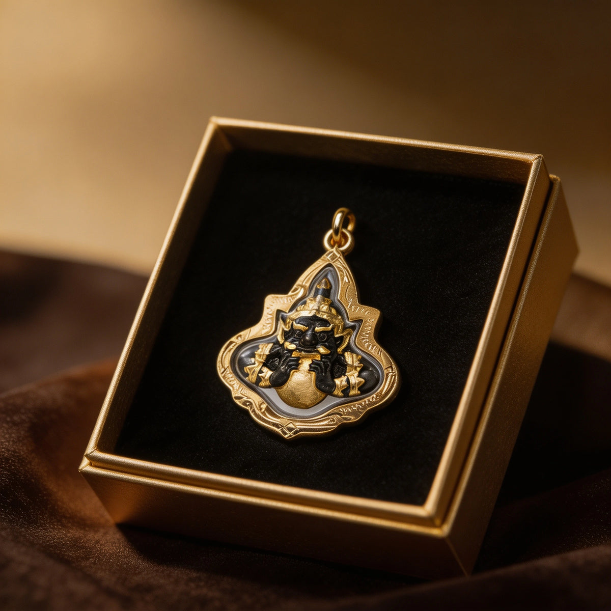 Amulette thaïlandaise Phra Rahu (petit cadre doré), pendentif folklorique thaï, talisman sacré porte-bonheur