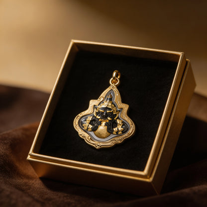 Amulette thaïlandaise Phra Rahu (petit cadre doré), pendentif folklorique thaï, talisman sacré porte-bonheur
