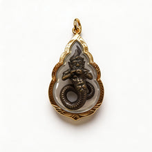 Amulette thaïlandaise Phra Rahu (cadre doré en forme de goutte), pendentif folklorique thaïlandais, talisman sacré porte-bonheur