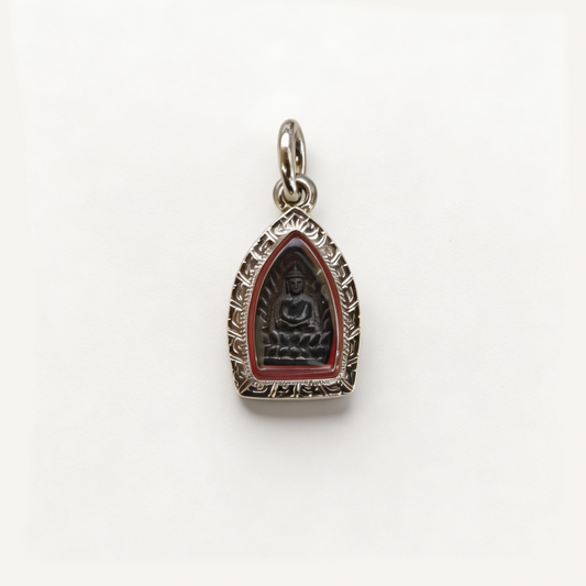 Thailändisches Phra Rod Antikes Buddha-Amulett (kleiner Silberrahmen), thailändischer Folk-Anhänger, heiliger Talisman für Glücksbringer
