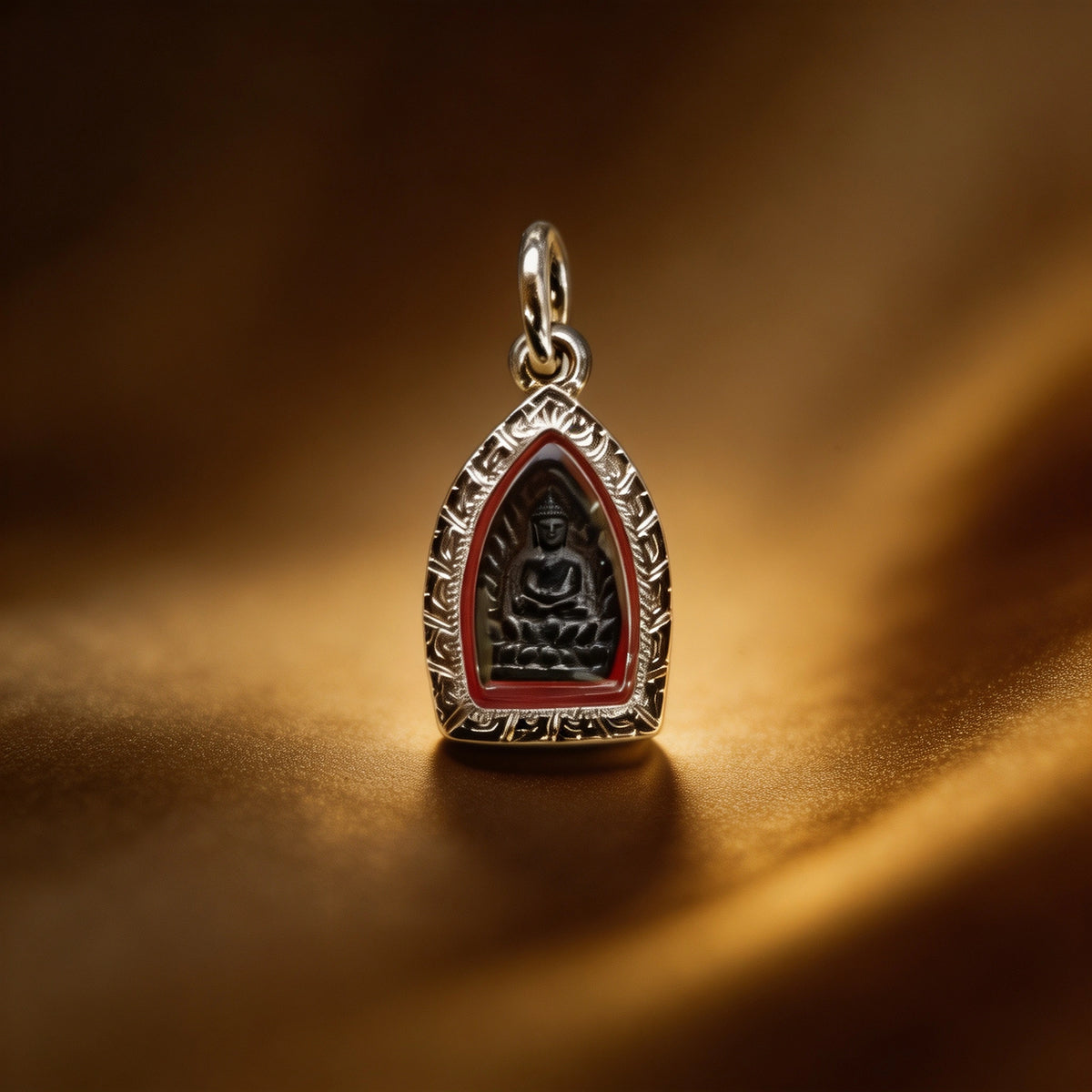 Amulette bouddhiste ancienne thaïlandaise Phra Rod (mini cadre en argent), pendentif traditionnel thaïlandais, talisman sacré porte-bonheur