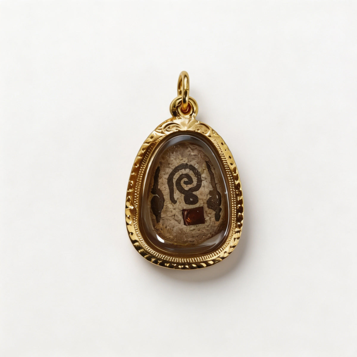 Amuleto tailandés Phra Sangkajai (piedra con marco dorado), colgante folclórico tailandés, talismán sagrado de la fortuna