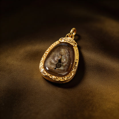 Amuleto tailandés Phra Sangkajai (piedra con marco dorado), colgante folclórico tailandés, talismán sagrado de la fortuna