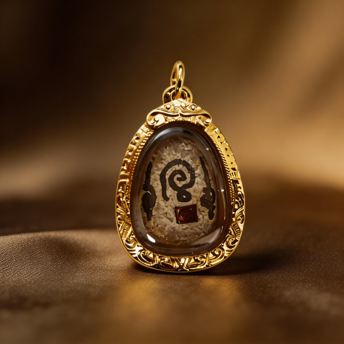 Amuleto tailandés Phra Sangkajai (piedra con marco dorado), colgante folclórico tailandés, talismán sagrado de la fortuna