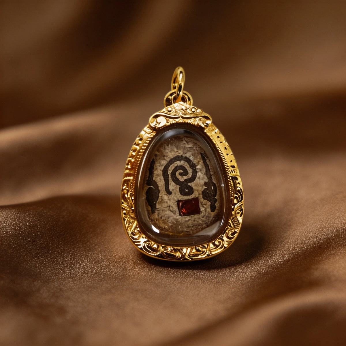 Amuleto tailandés Phra Sangkajai (piedra con marco dorado), colgante folclórico tailandés, talismán sagrado de la fortuna