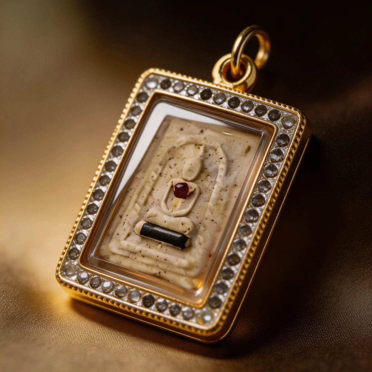 Amuleto de Buda tailandés Phra Somdej (cuadrado de piedra con marco dorado), colgante folclórico tailandés, talismán sagrado para atraer la fortuna