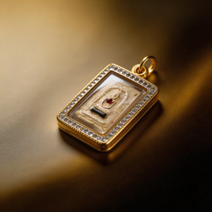 Amuleto de Buda tailandés Phra Somdej (cuadrado de piedra con marco dorado), colgante folclórico tailandés, talismán sagrado para atraer la fortuna