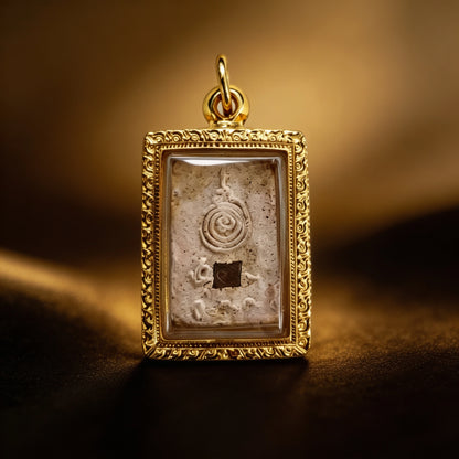 Amuleto de Buda tailandés Phra Somdej (cuadrado de piedra con marco dorado), colgante folclórico tailandés, talismán sagrado para atraer la fortuna