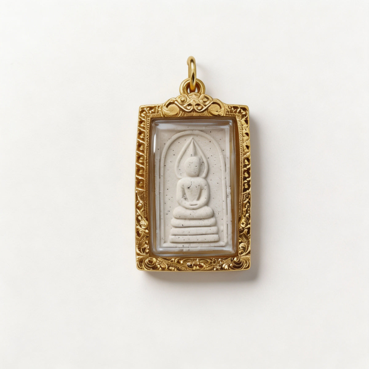 Amulette thaïlandaise Bouddha Somdej (Phra Somdej, série en pierre blanche sous cadre doré), pendentif folklorique thaï, talisman sacré porte-bonheur