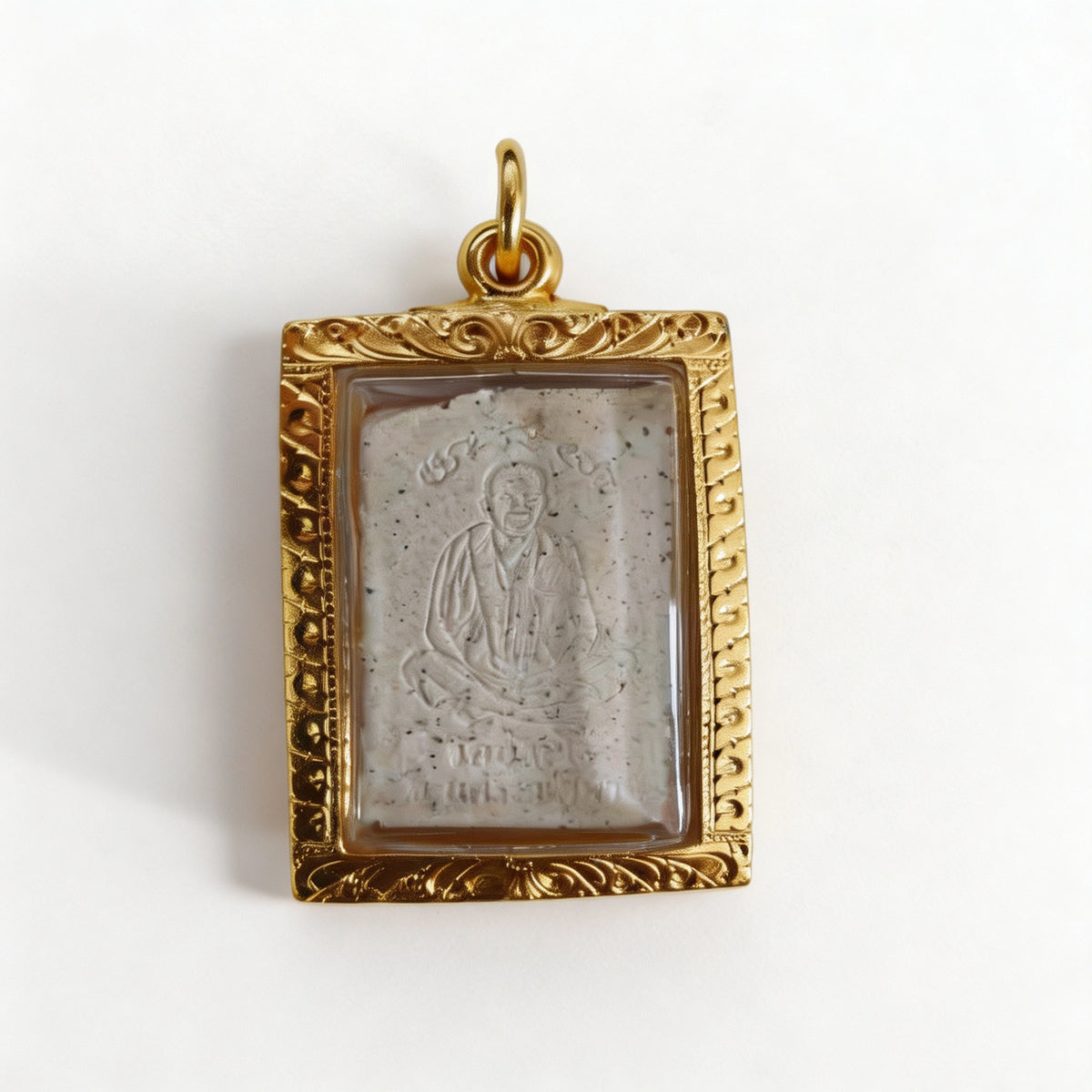 Amulette thaïlandaise Bouddha Somdej (Phra Somdej, série en pierre blanche sous cadre doré), pendentif folklorique thaï, talisman sacré porte-bonheur