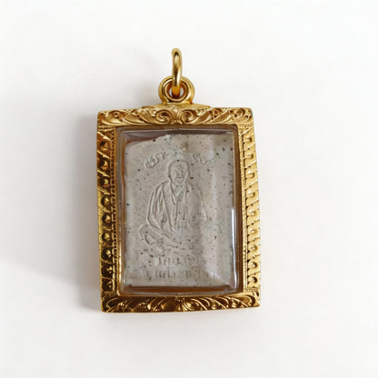 Amulette thaïlandaise Bouddha Somdej (Phra Somdej, série en pierre blanche sous cadre doré), pendentif folklorique thaï, talisman sacré porte-bonheur