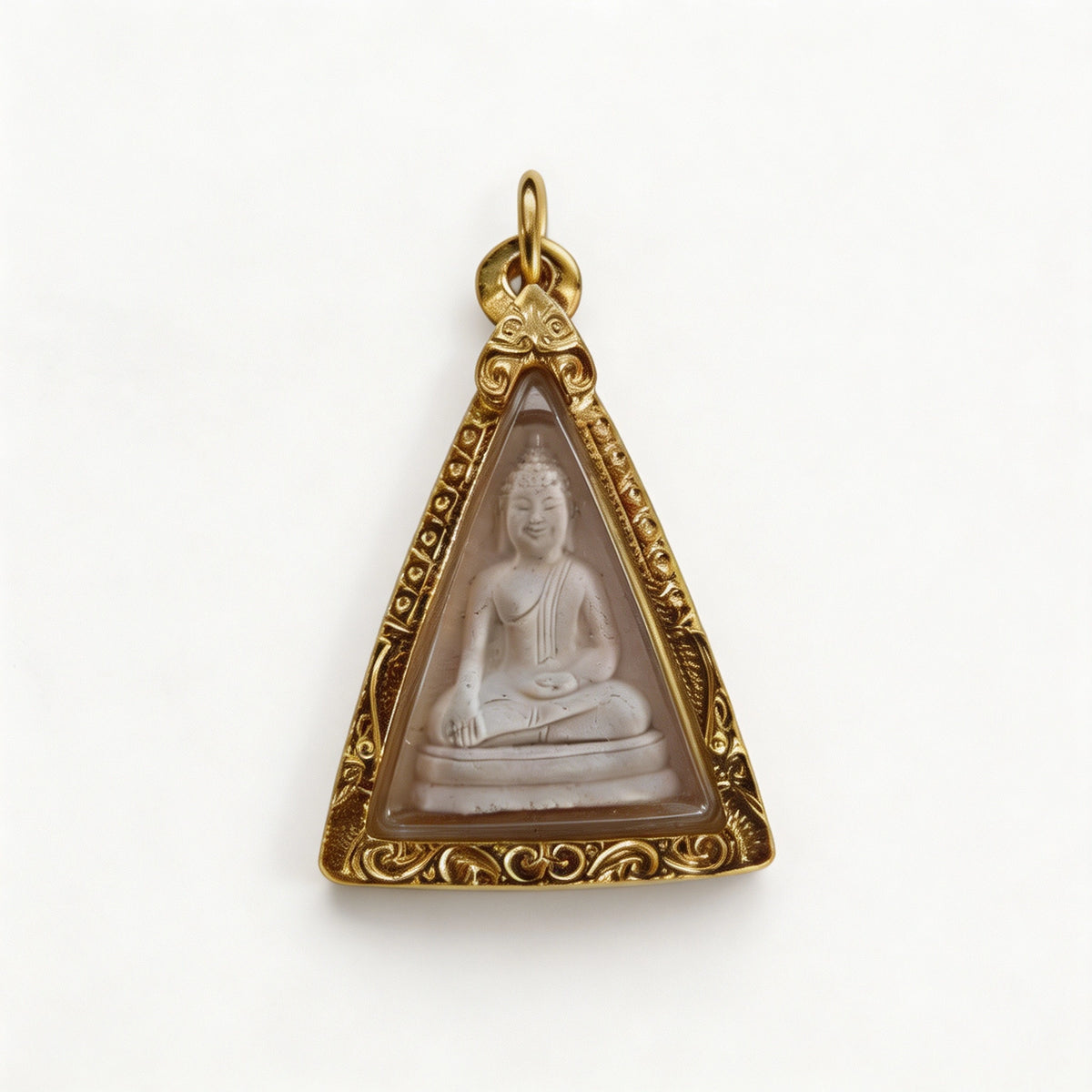Thai Queen Nang Phaya Amulet (Triangle White Stone), Thai Folk Pendant, Sacred Fortune-Wearing Talisman