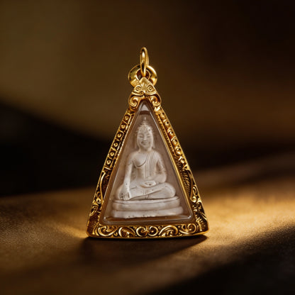 Thai Queen Nang Phaya Amulet (Triangle White Stone), Thai Folk Pendant, Sacred Fortune-Wearing Talisman