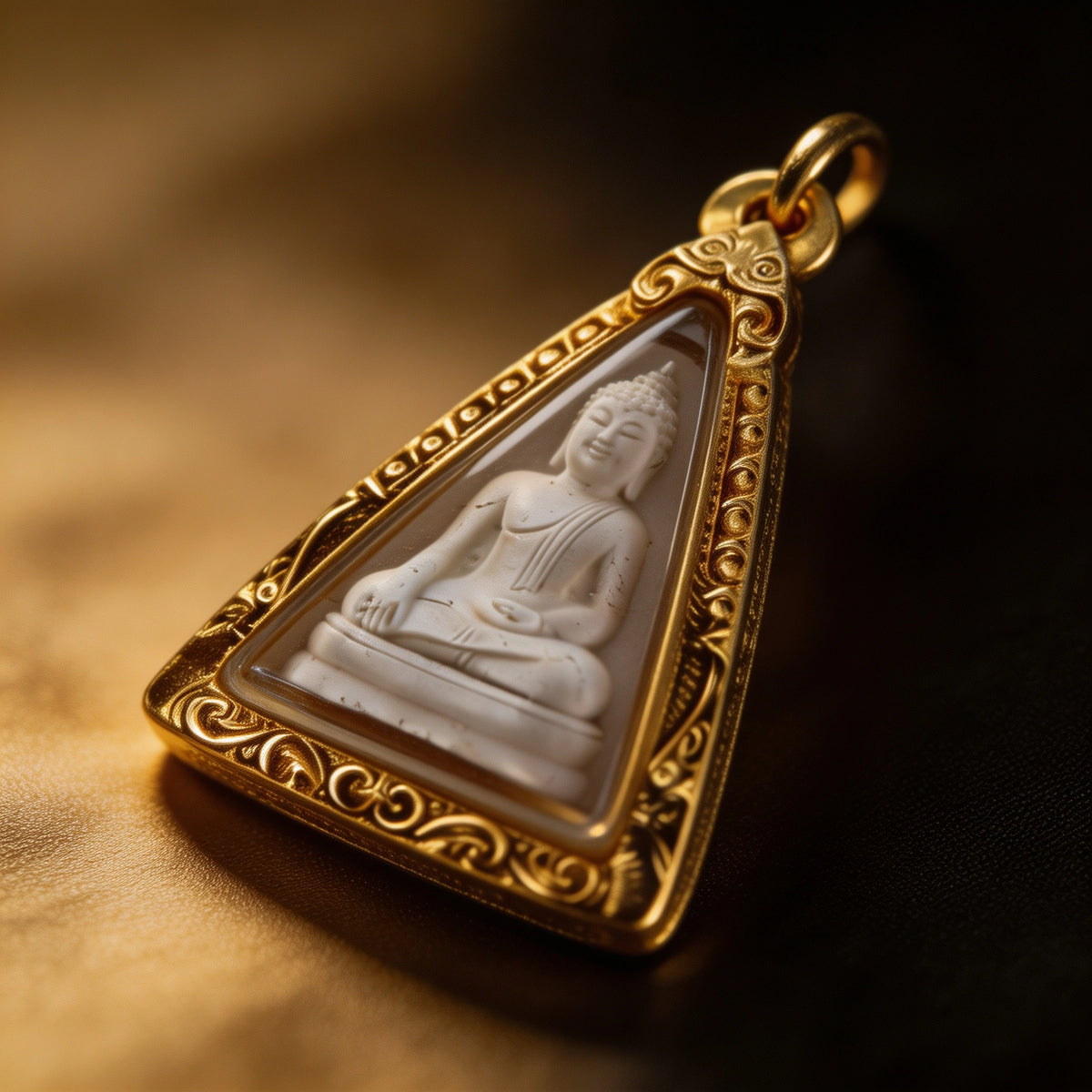 Thai Queen Nang Phaya Amulet (Triangle White Stone), Thai Folk Pendant, Sacred Fortune-Wearing Talisman