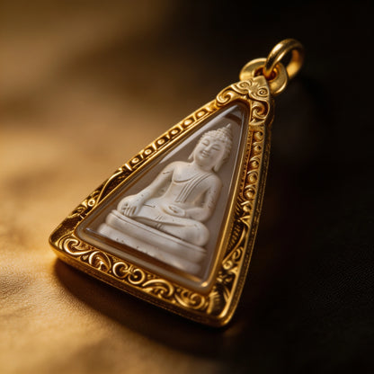 Thai Queen Nang Phaya Amulet (Triangle White Stone), Thai Folk Pendant, Sacred Fortune-Wearing Talisman