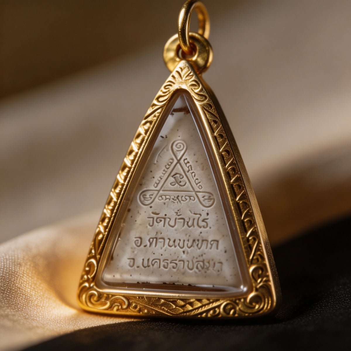 Thai Queen Nang Phaya Amulet (Triangle White Stone), Thai Folk Pendant, Sacred Fortune-Wearing Talisman
