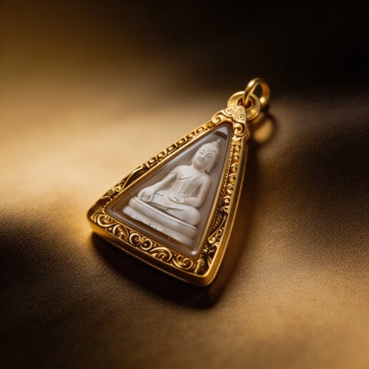Thai Queen Nang Phaya Amulet (Triangle White Stone), Thai Folk Pendant, Sacred Fortune-Wearing Talisman