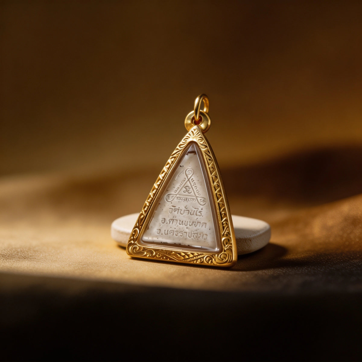 Thai Queen Nang Phaya Amulet (Triangle White Stone), Thai Folk Pendant, Sacred Fortune-Wearing Talisman