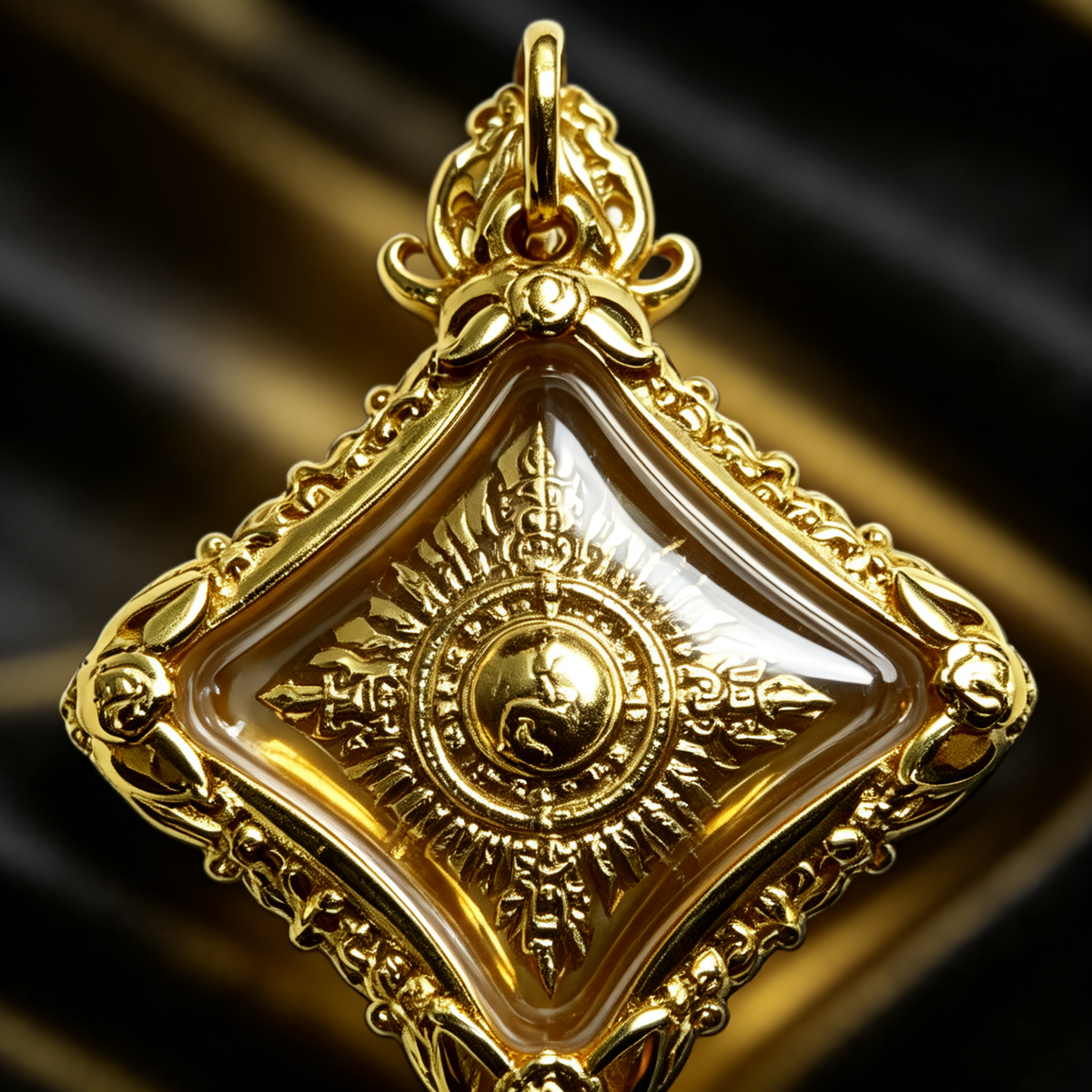 Thai Phra Phrom Four-Faced Buddha Amulet (Gold Mini), Thai Folk Pendant, Sacred Fortune-Wearing Talisman