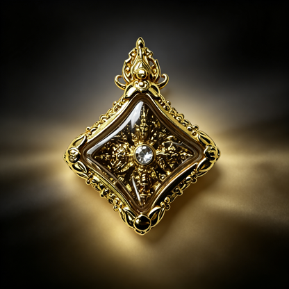 Thai Phra Phrom Four-Faced Buddha Amulet (Gold Mini), Thai Folk Pendant, Sacred Fortune-Wearing Talisman