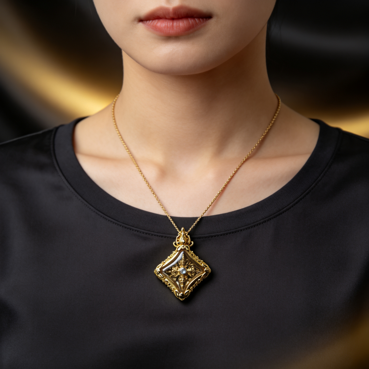 Thai Phra Phrom Four-Faced Buddha Amulet (Gold Mini), Thai Folk Pendant, Sacred Fortune-Wearing Talisman