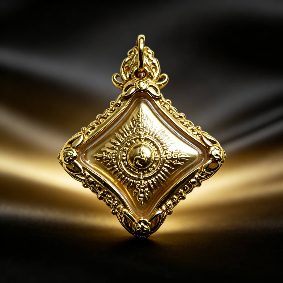 Thai Phra Phrom Four-Faced Buddha Amulet (Gold Mini), Thai Folk Pendant, Sacred Fortune-Wearing Talisman