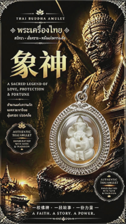 Amulette thaïlandaise de Ganesh (édition en ivoire), pendentif folklorique thaïlandais, talisman sacré porte-bonheur