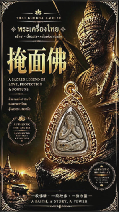 泰国掩面佛（必打佛）护身符（迷你金框），泰国传统吊坠，招财保平安圣物