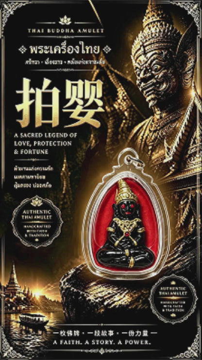 Thai Phra Ngan Amulet (Acrylic Red Liquid Edition), Thai Folk Pendant, Sacred Fortune-Wearing Talisman