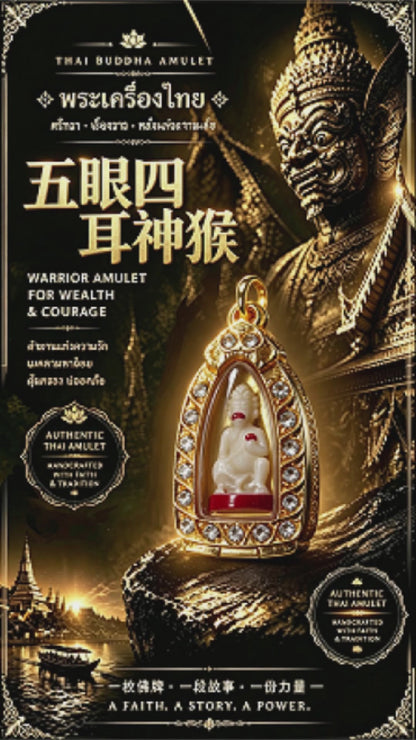 泰国五眼四耳灵猴哈努曼（三角牌），泰国民族风吊坠，招财转运神圣护身符