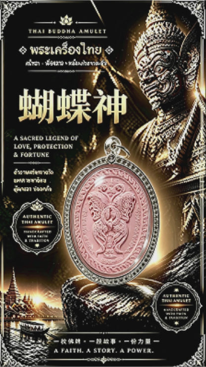 เครื่องรางเทพจำแลงภมร (พลอยสีชมพู กรอบเงิน) จี้มงคลไทย เครื่องรางศักดิ์สิทธิ์เสริมดวง